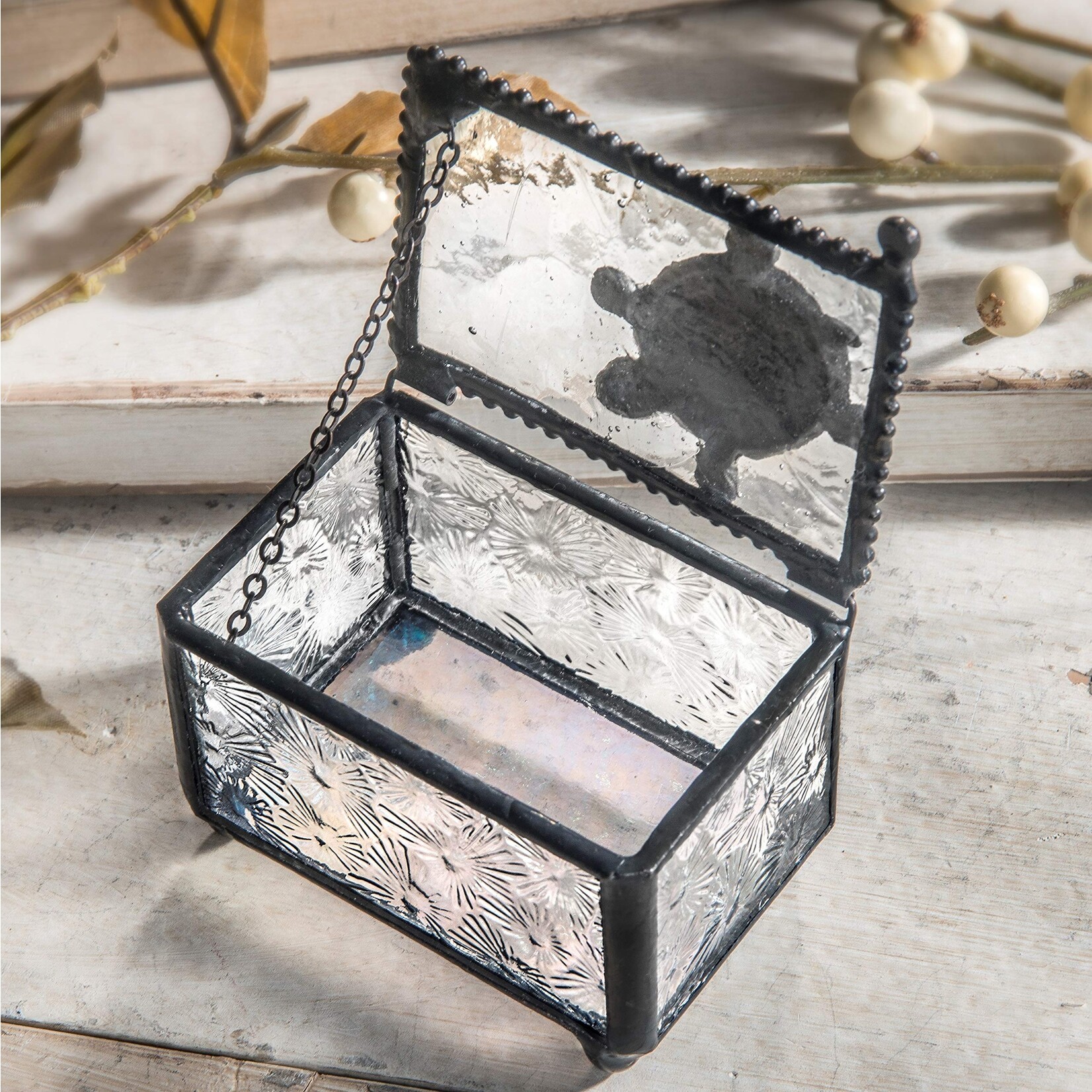Small Glass Sea Turtle Trinket Box