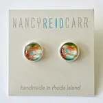 Abstract Post Earrings - Orange/Blue