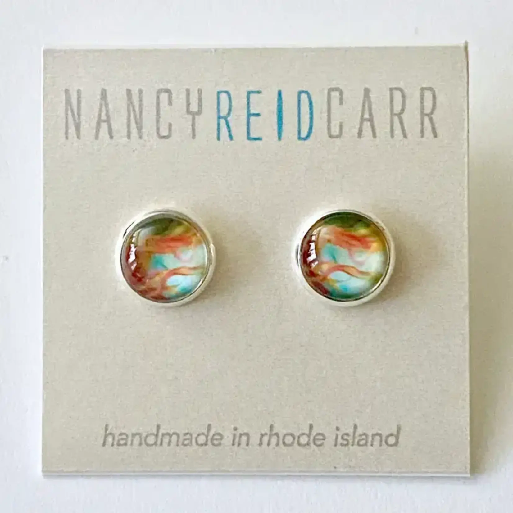 Abstract Post Earrings - Orange/Blue