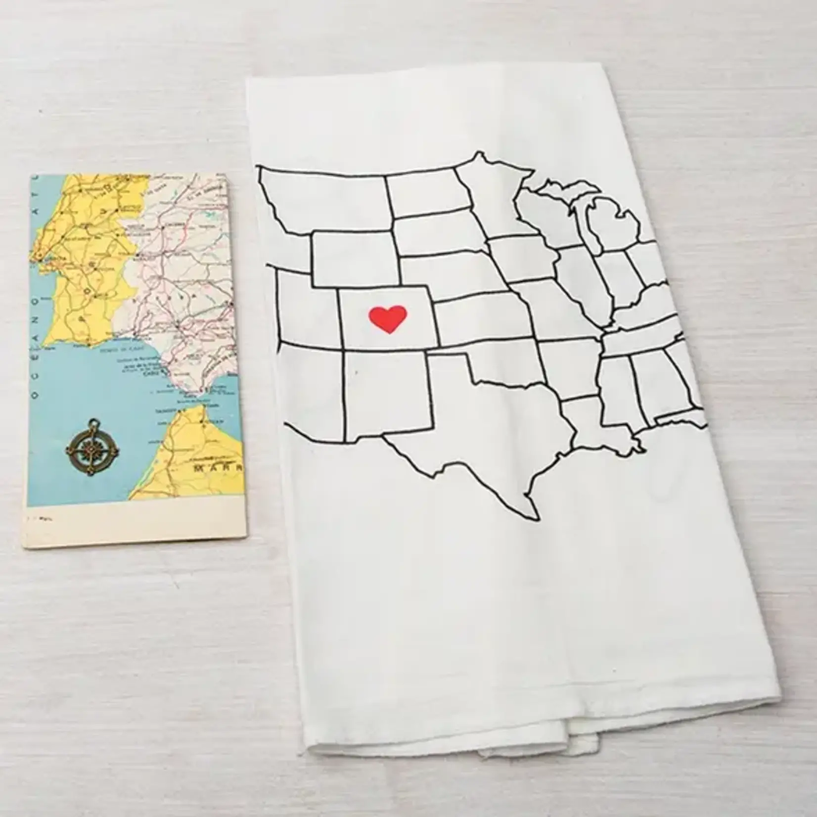 Tea Towel - USA Map ♥ Massachusetts