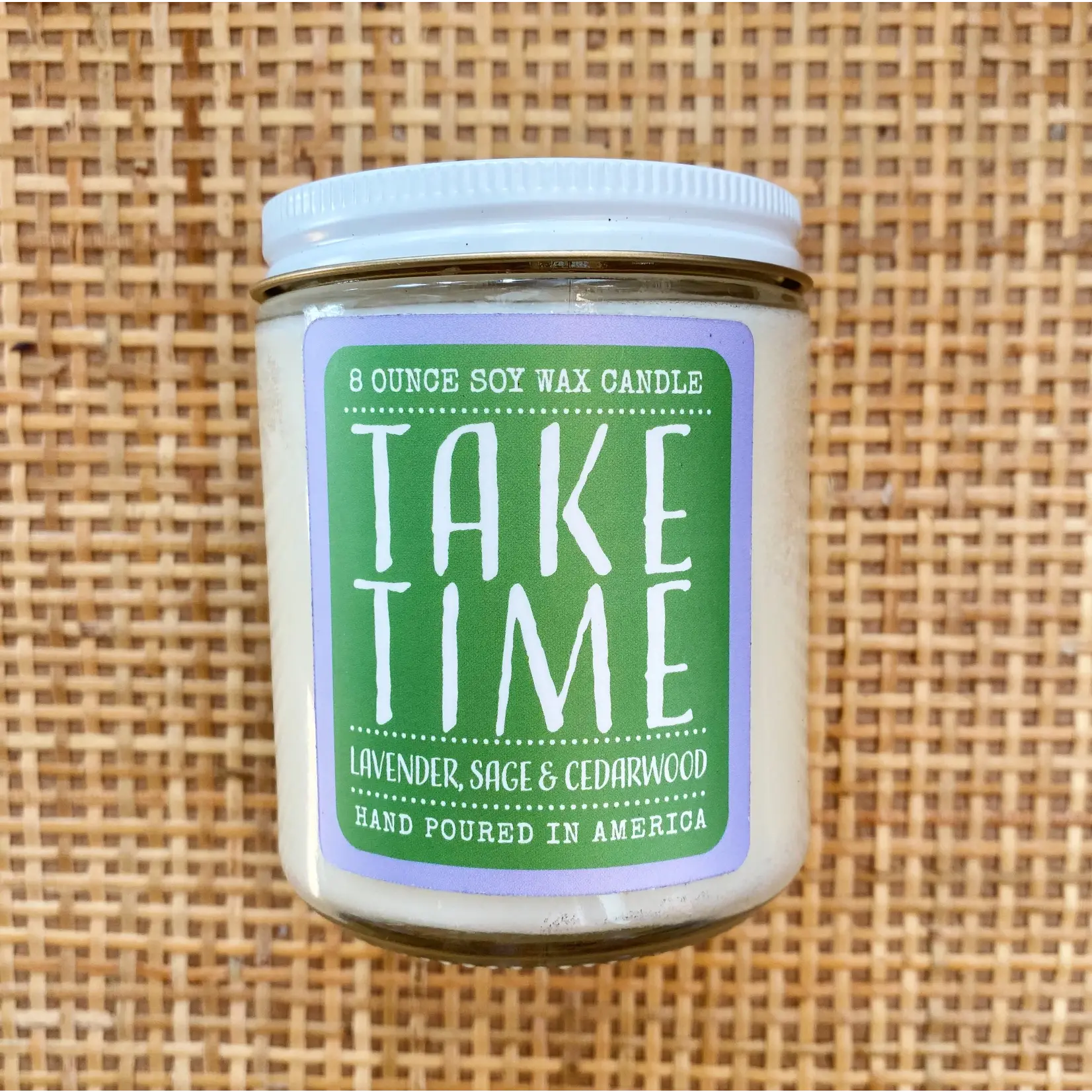 Take Time Candle 8oz: Lavender, White Sage + Cedarwood