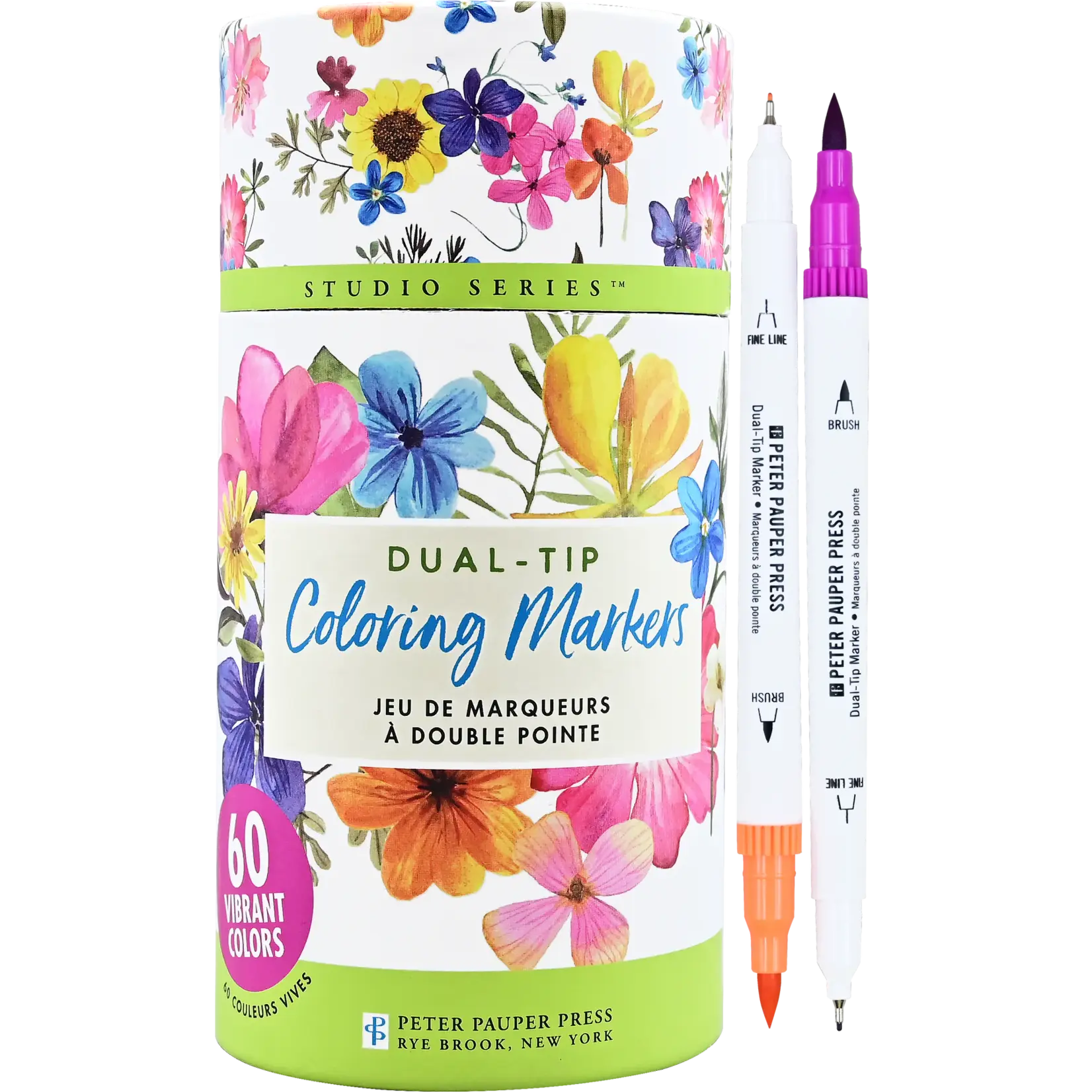 Peter Pauper Press Studio Series Dual-Tip Coloring Markers (set of 60)