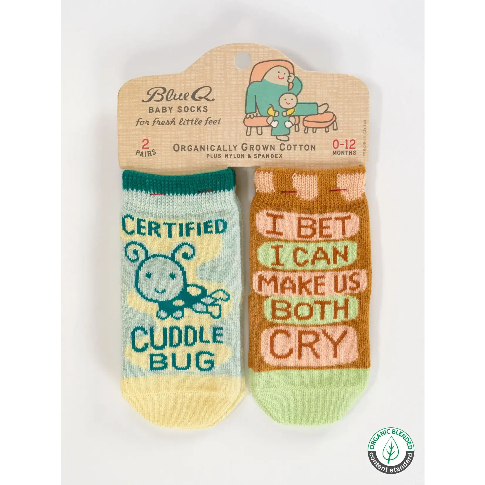 Blue Q Certified Cuddle Bug/I Bet I Can Make Us Both Cry Baby Socks