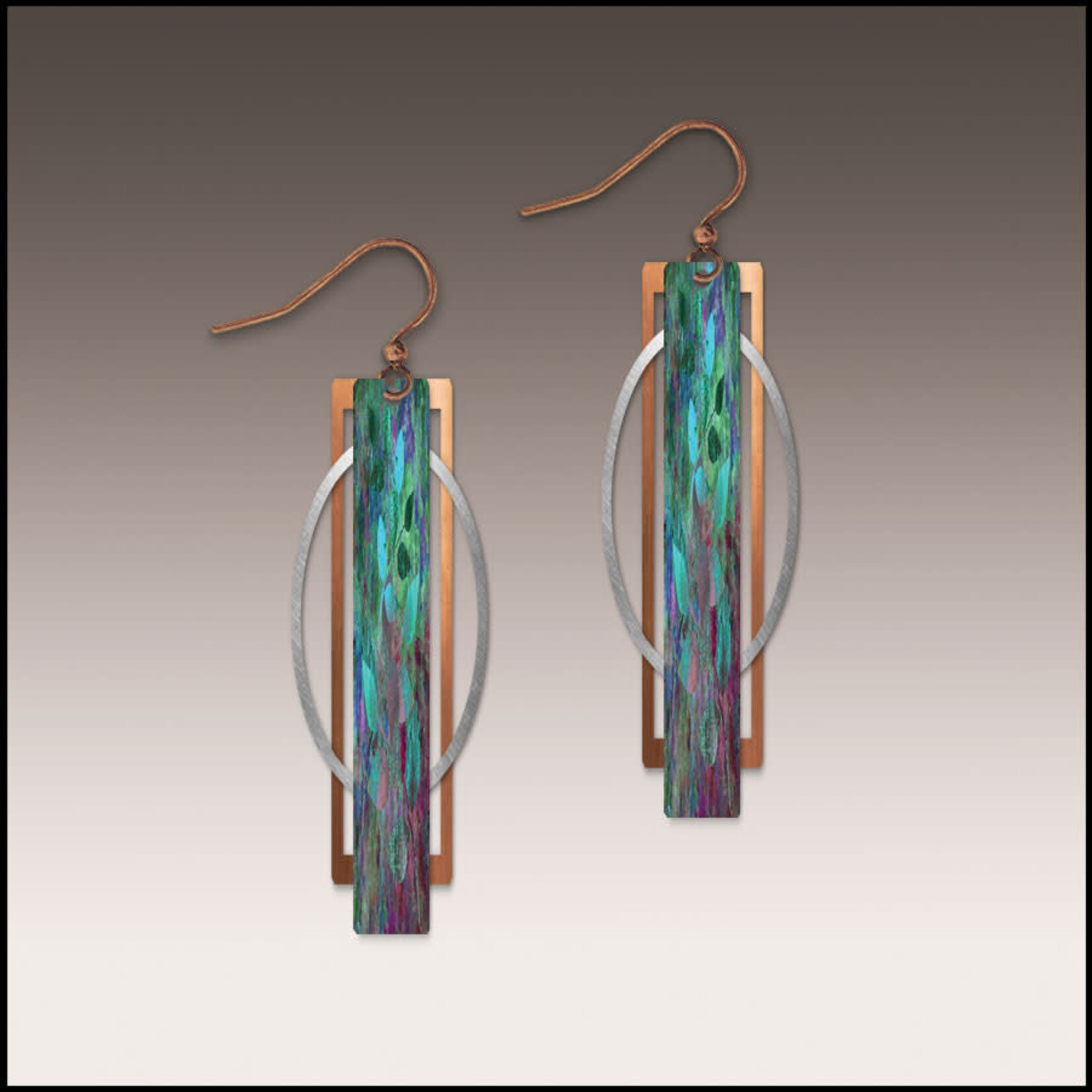 Teal Purple Geometric Multilayer Metal Accent Handmade Earrings