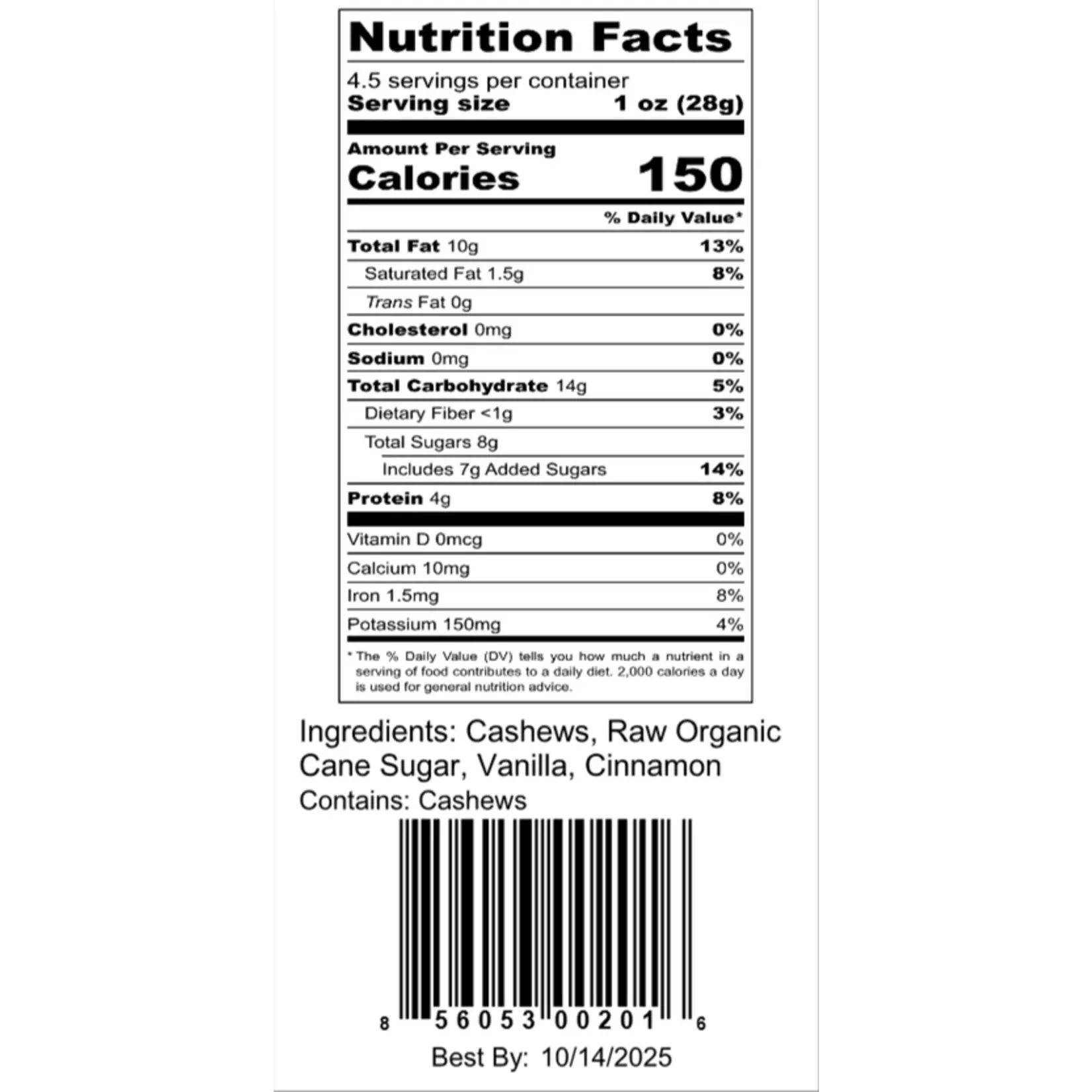 Q's Nuts 4.5 oz Sweet Roast Cashew