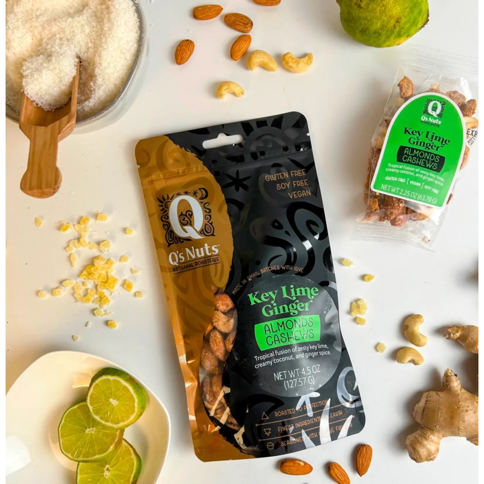 Q's Nuts 4.5 oz Key Lime Ginger Almond/Cashew Mix