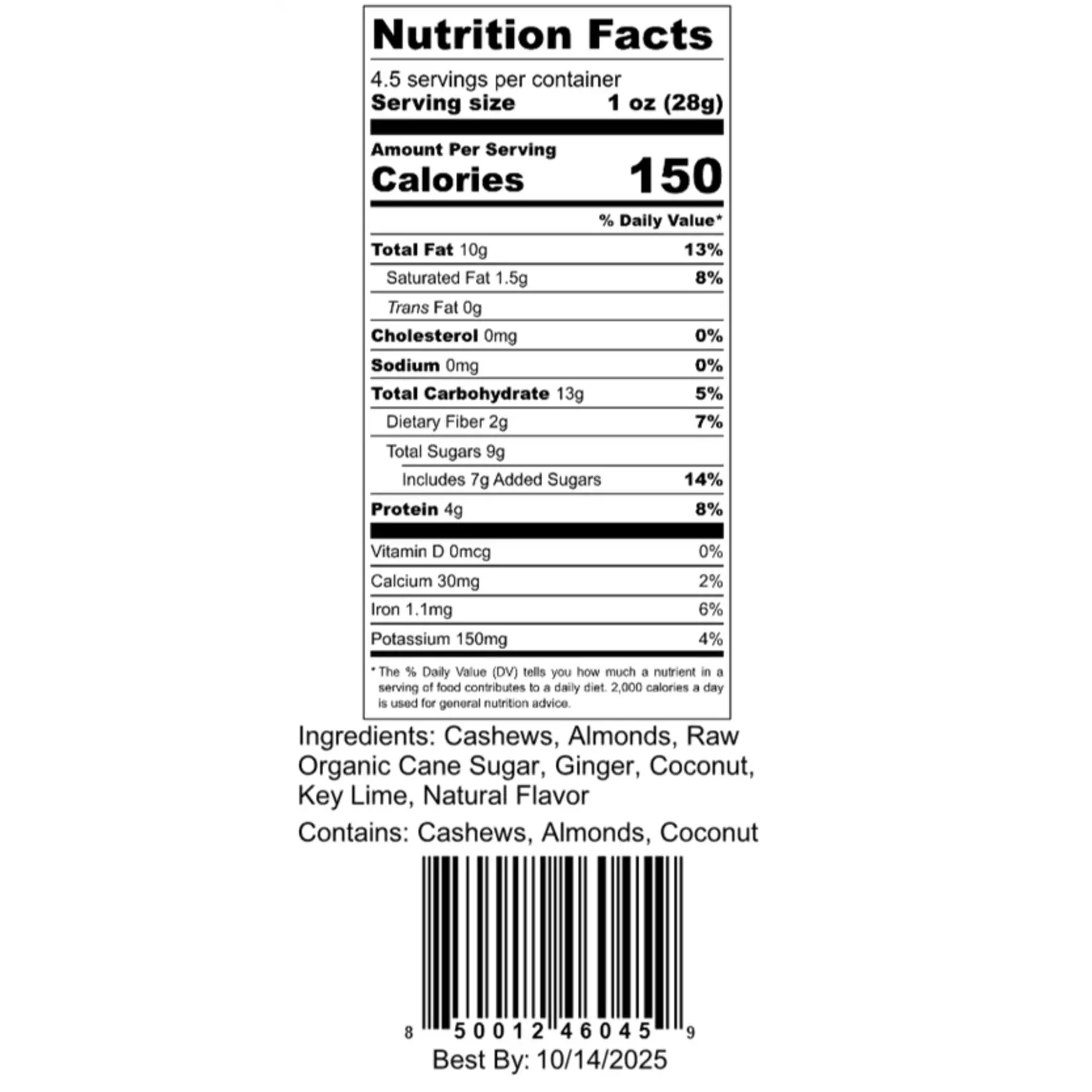 Q's Nuts 4.5 oz Key Lime Ginger Almond/Cashew Mix