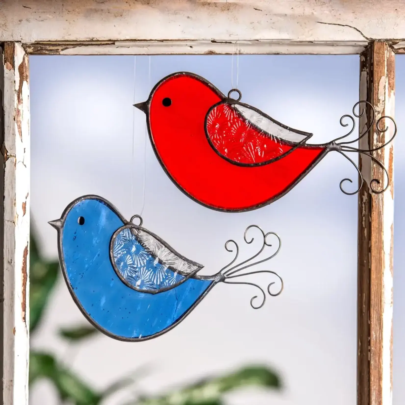 Stained Glass Bird Sun Catcher (Red or Blue)