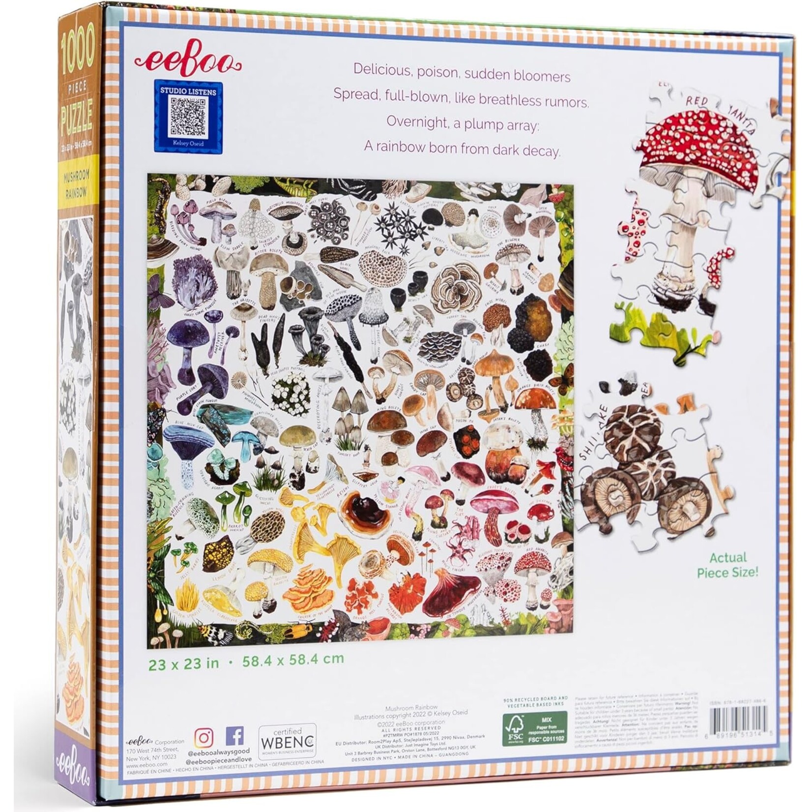 eeboo Mushroom Rainbow 1000 Piece Square Jigsaw Puzzle