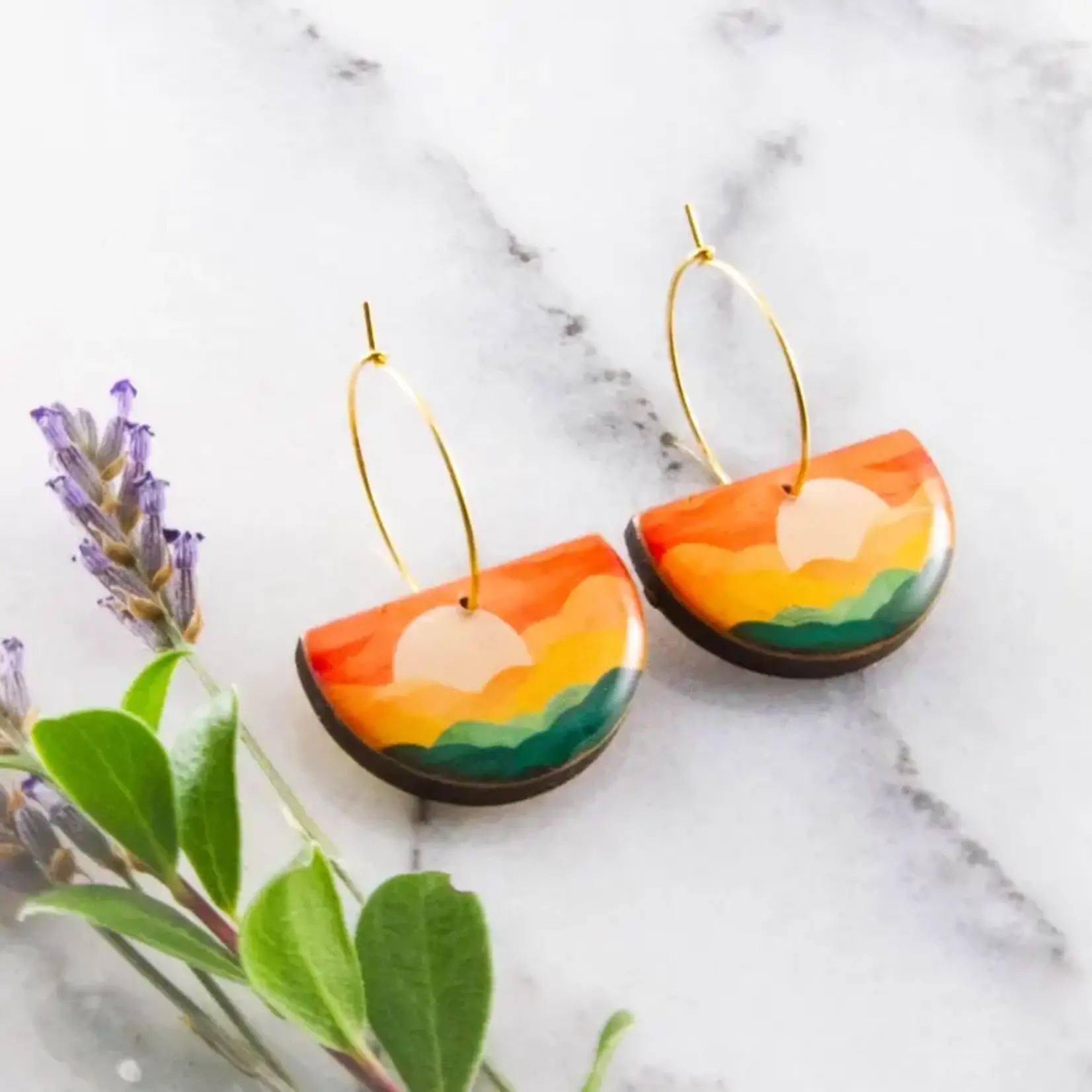 Autumn Sunset Drop Hoop Earrings