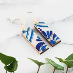 Blue + Gold Motif Rectangle Earrings