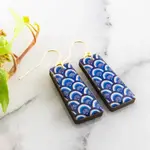 Blue + White Graphic Scales Tapered Rectangle Earrings