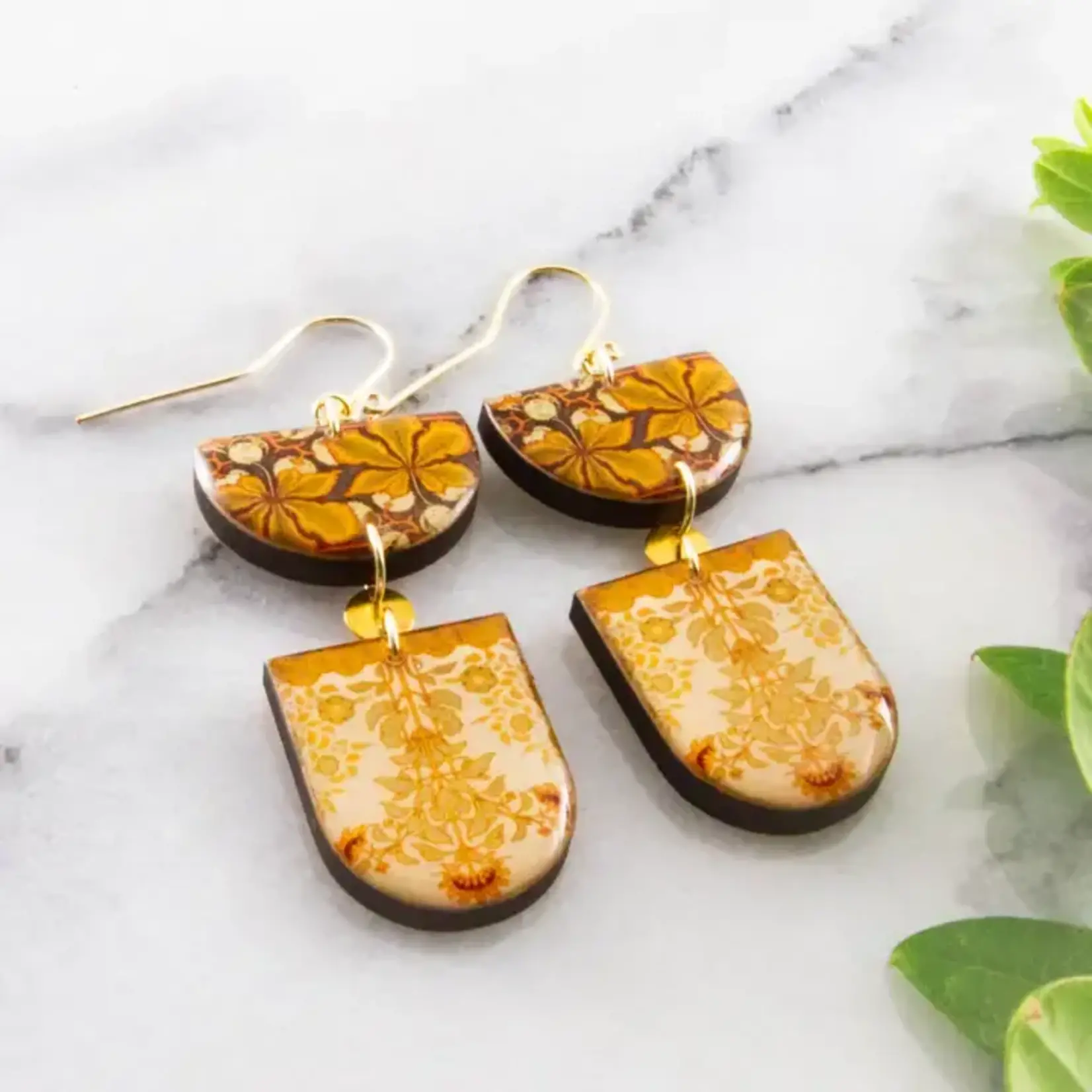 Vintage Arts + Crafts Motif Double Drop Earrings