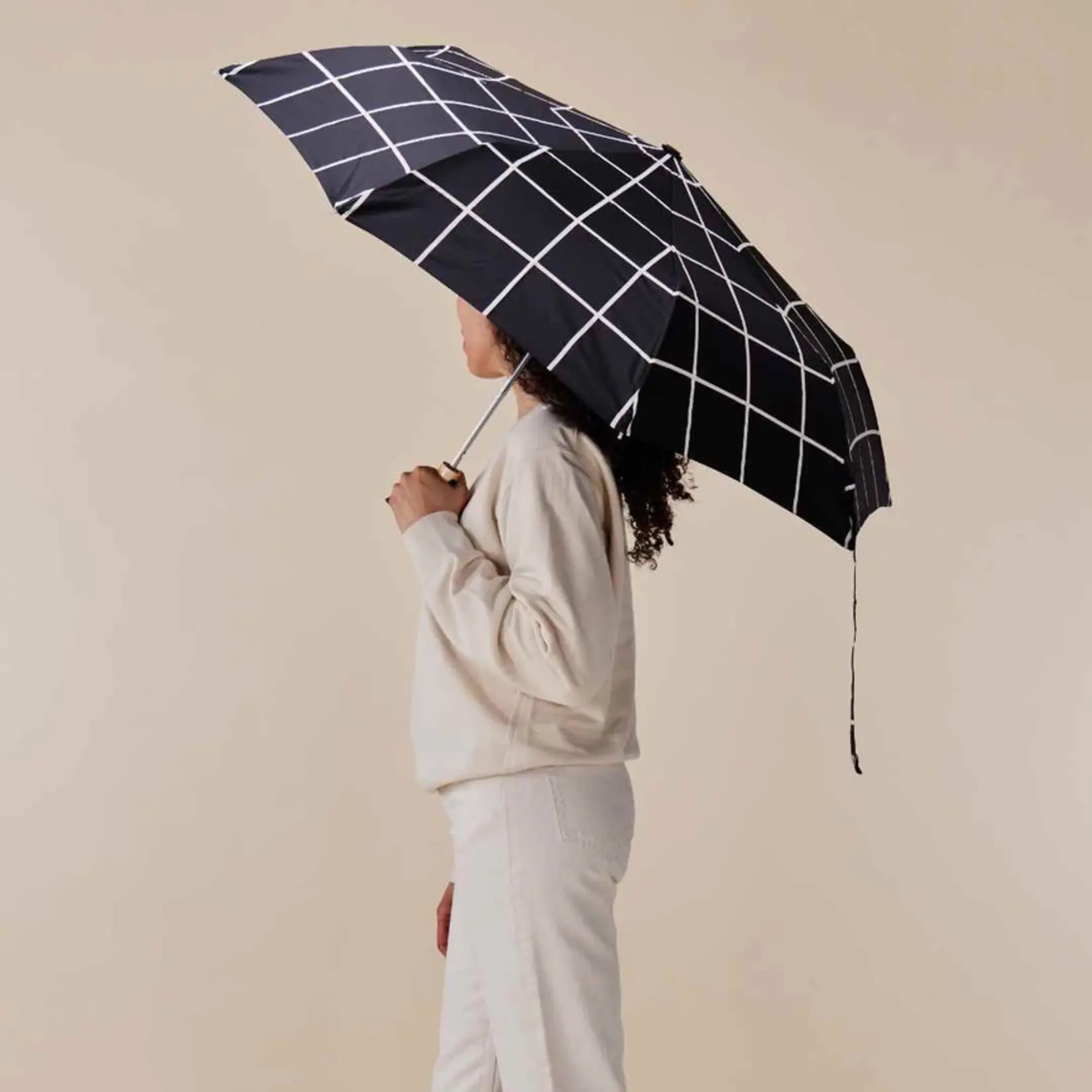 Stylish Black Grid - Compact Eco-Friendly Duck Umbrella