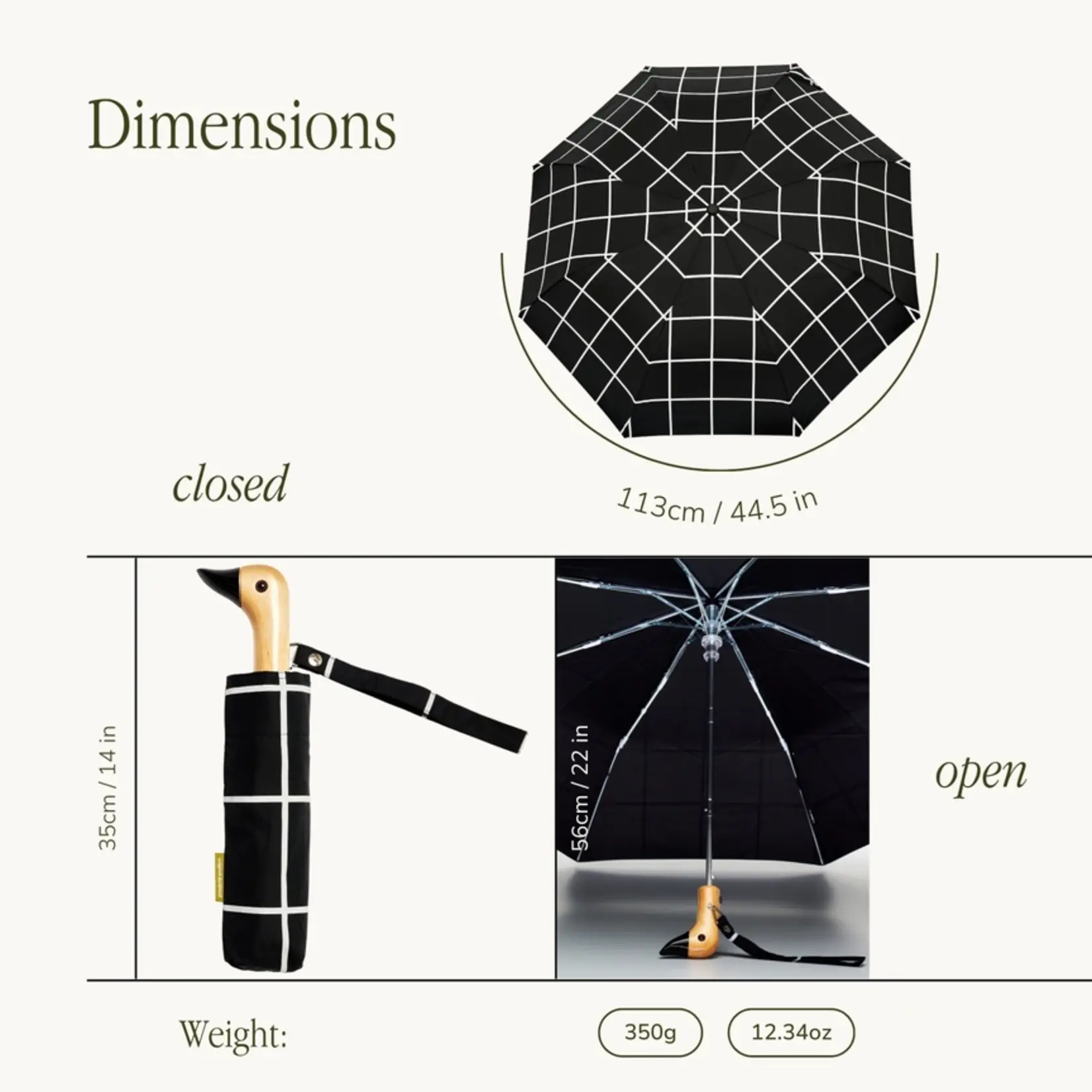 Stylish Black Grid - Compact Eco-Friendly Duck Umbrella