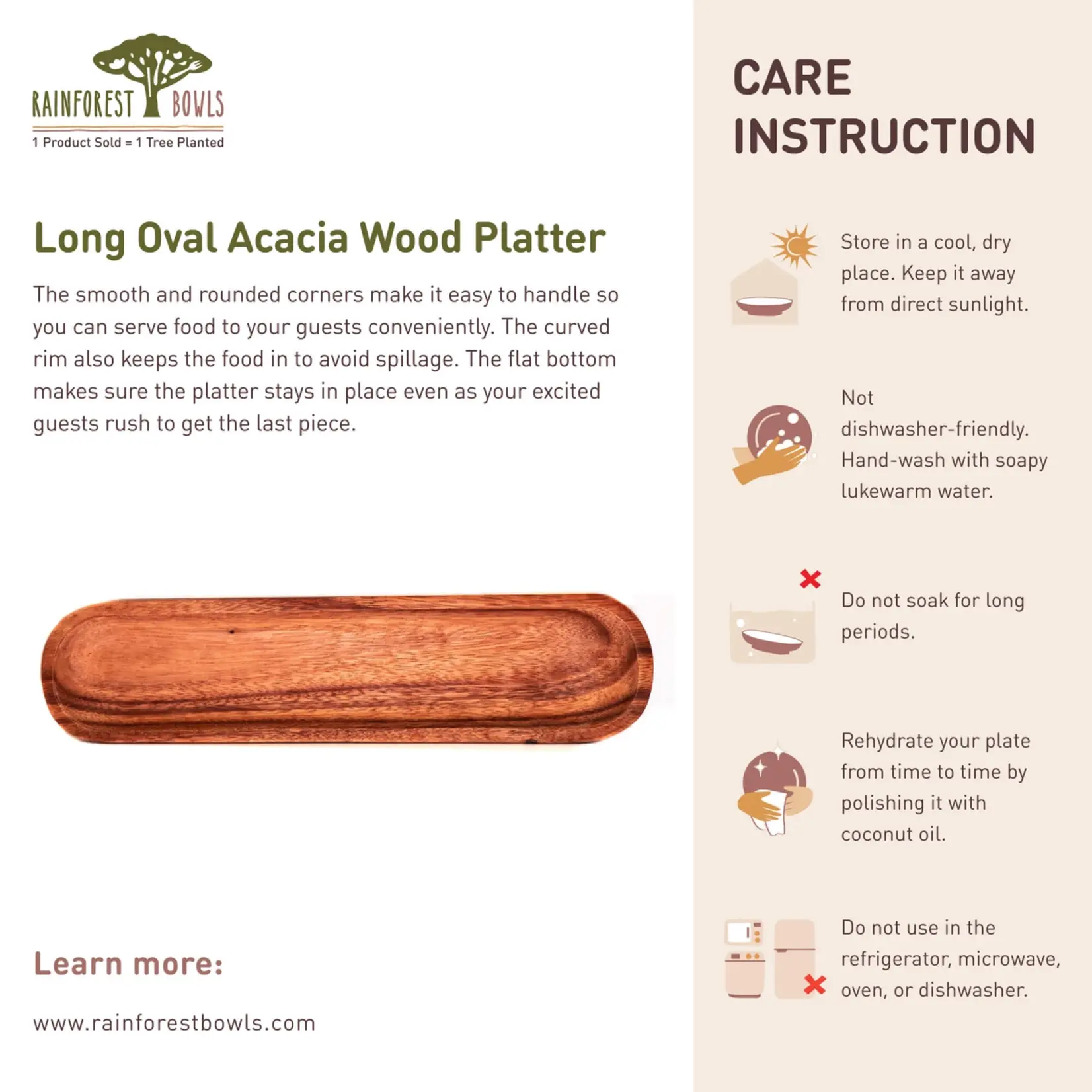 Long Oval Acacia Wood Platter