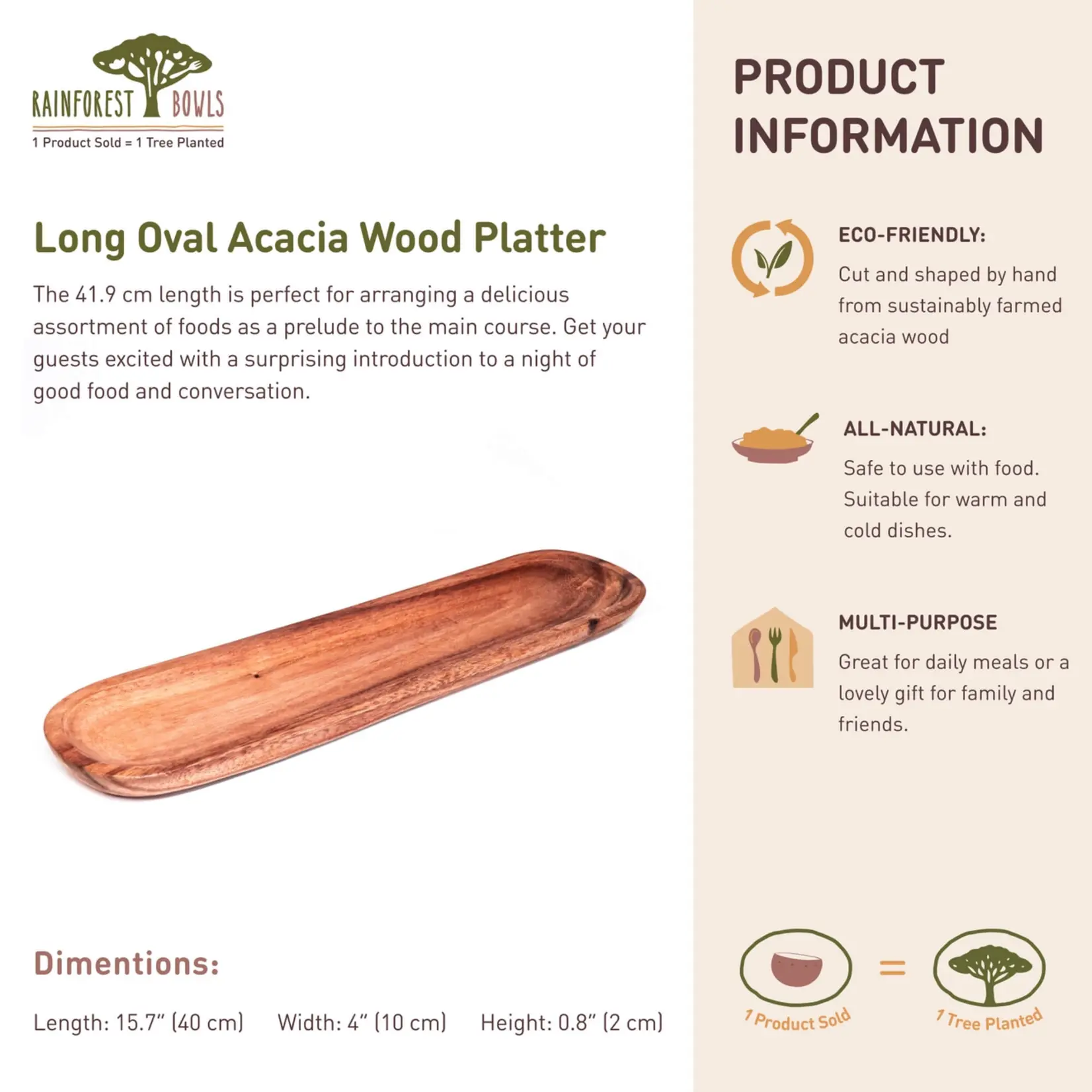 Long Oval Acacia Wood Platter