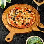 12" Teak Wood Pizza Board with Handle & Rim
