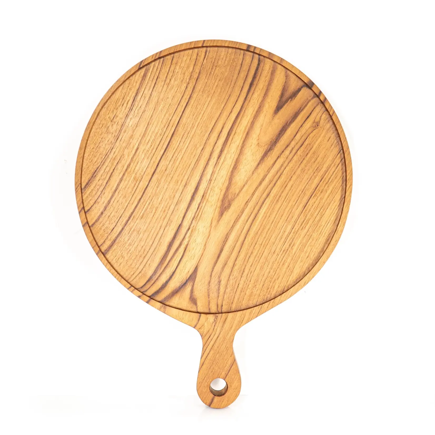 12" Teak Wood Pizza Board with Handle & Rim