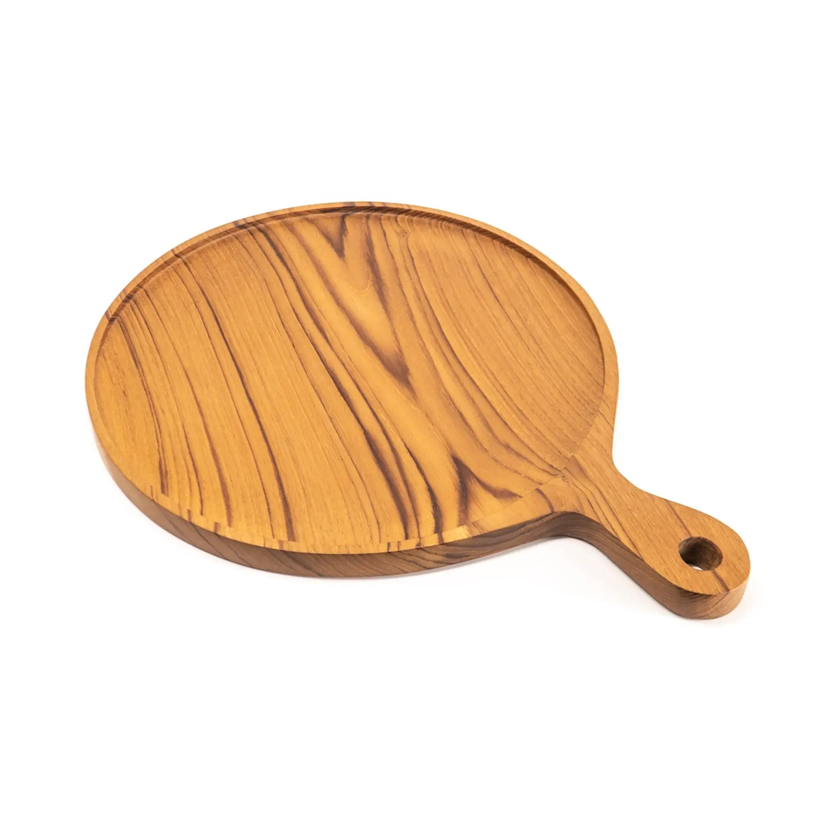 12" Teak Wood Pizza Board with Handle & Rim