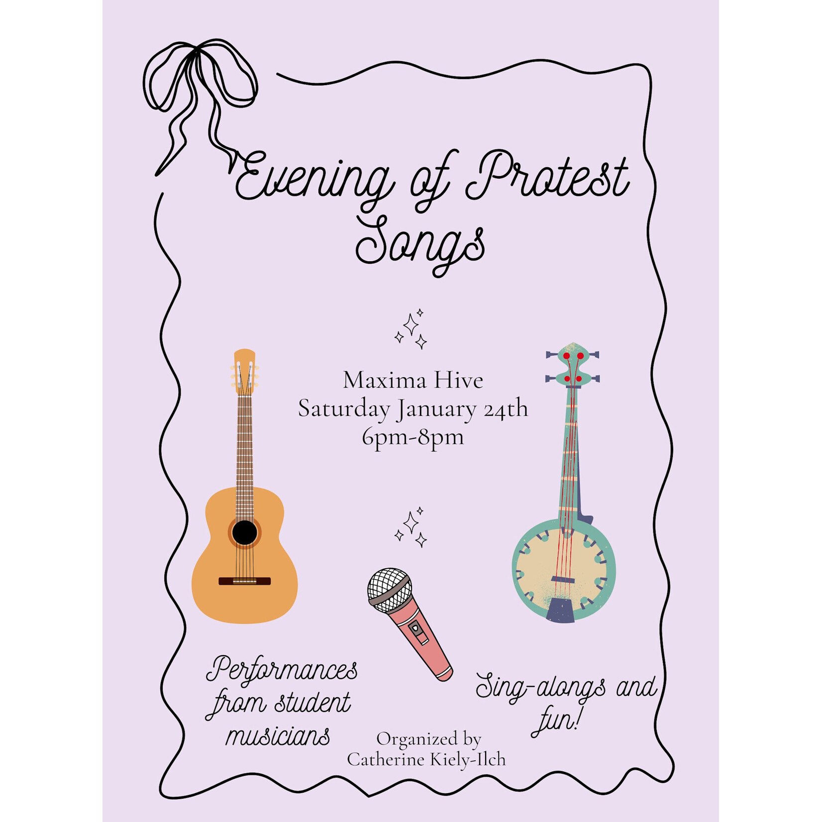 Evening of Protest Songs Saturday, January 24th from 6 PM - 8 PM