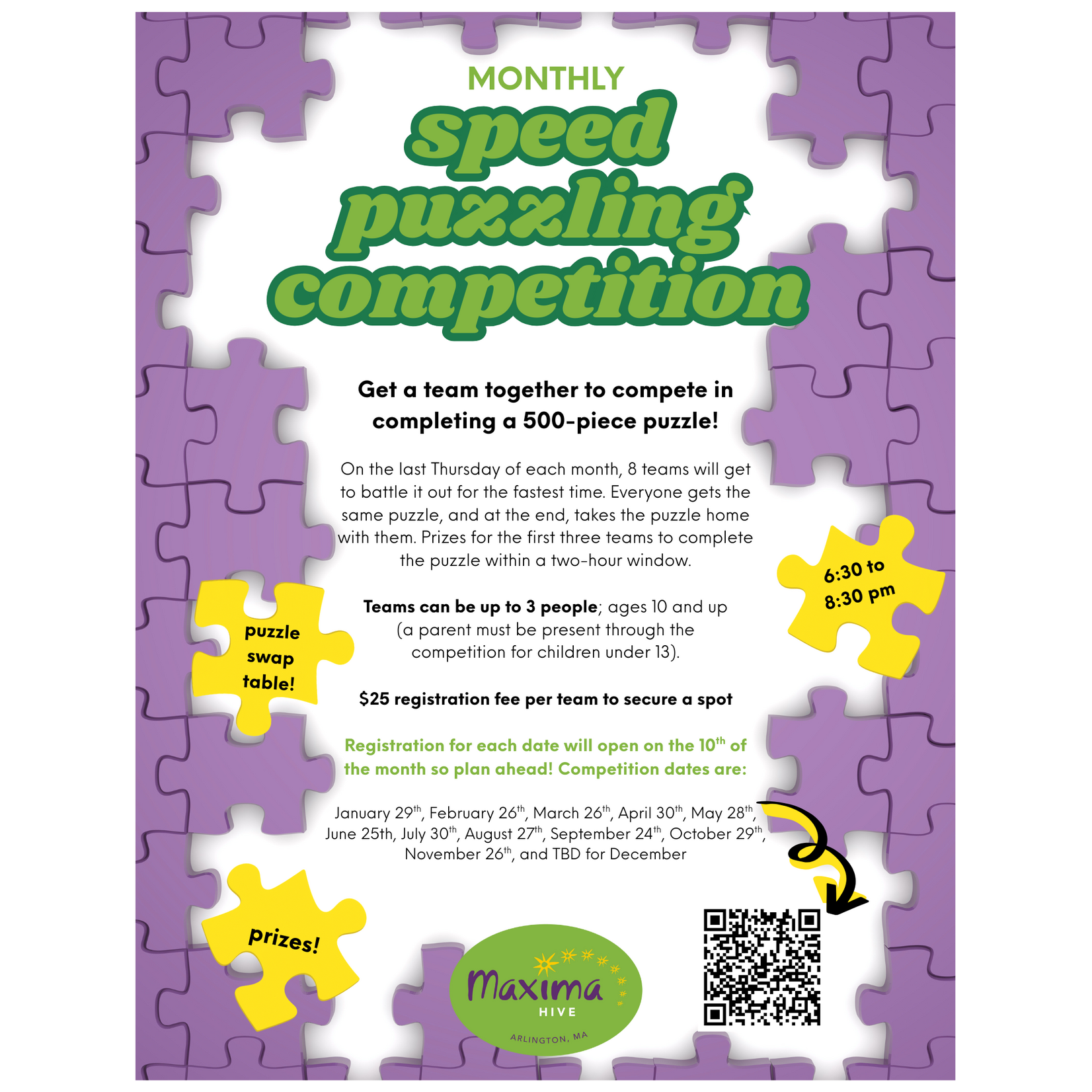 Monthly Speed Puzzling Competition (Last Thursday of each month from 6:30 PM - 8:30 PM