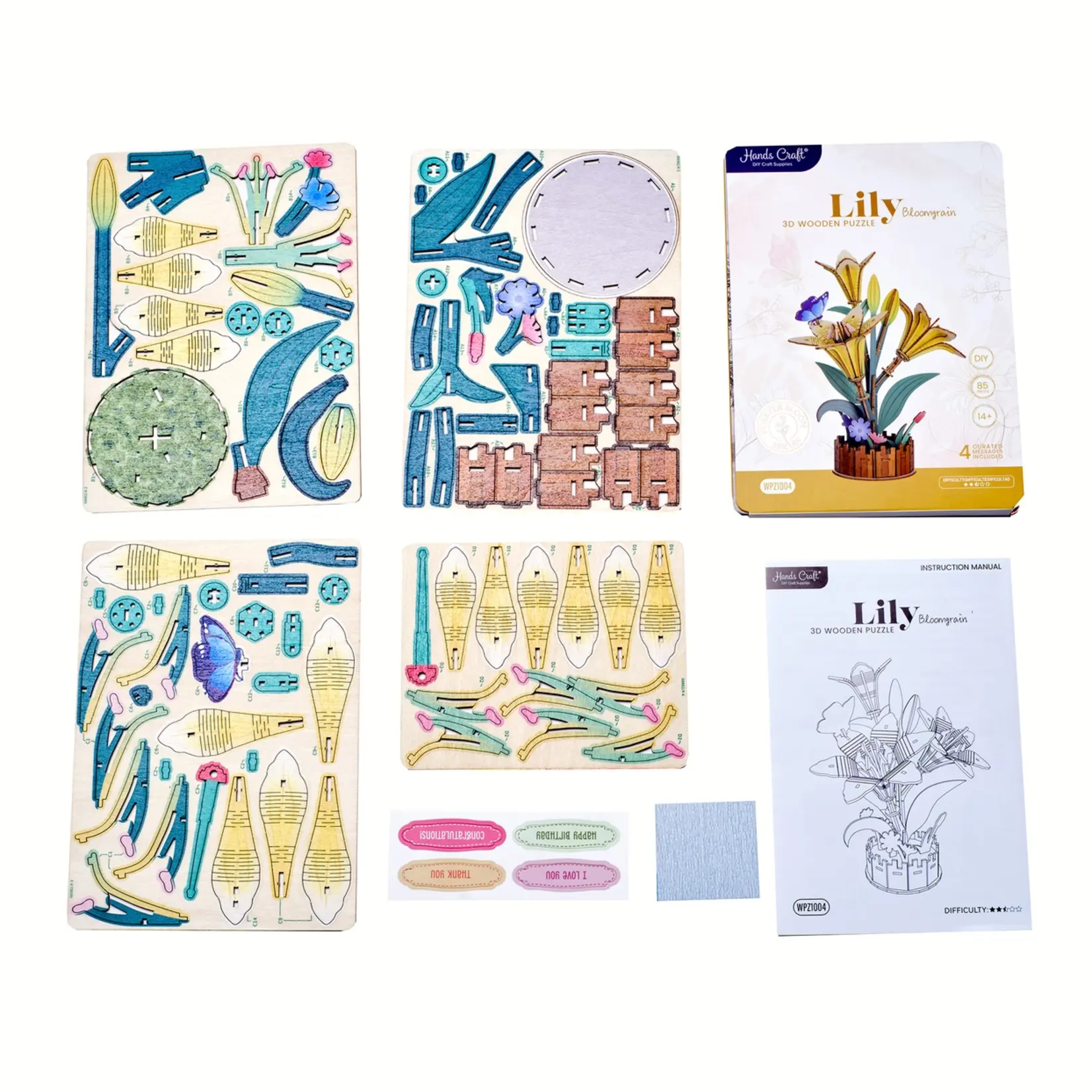 Hands Craft 3D Wooden Puzzle Kit - Lily Bloom Set