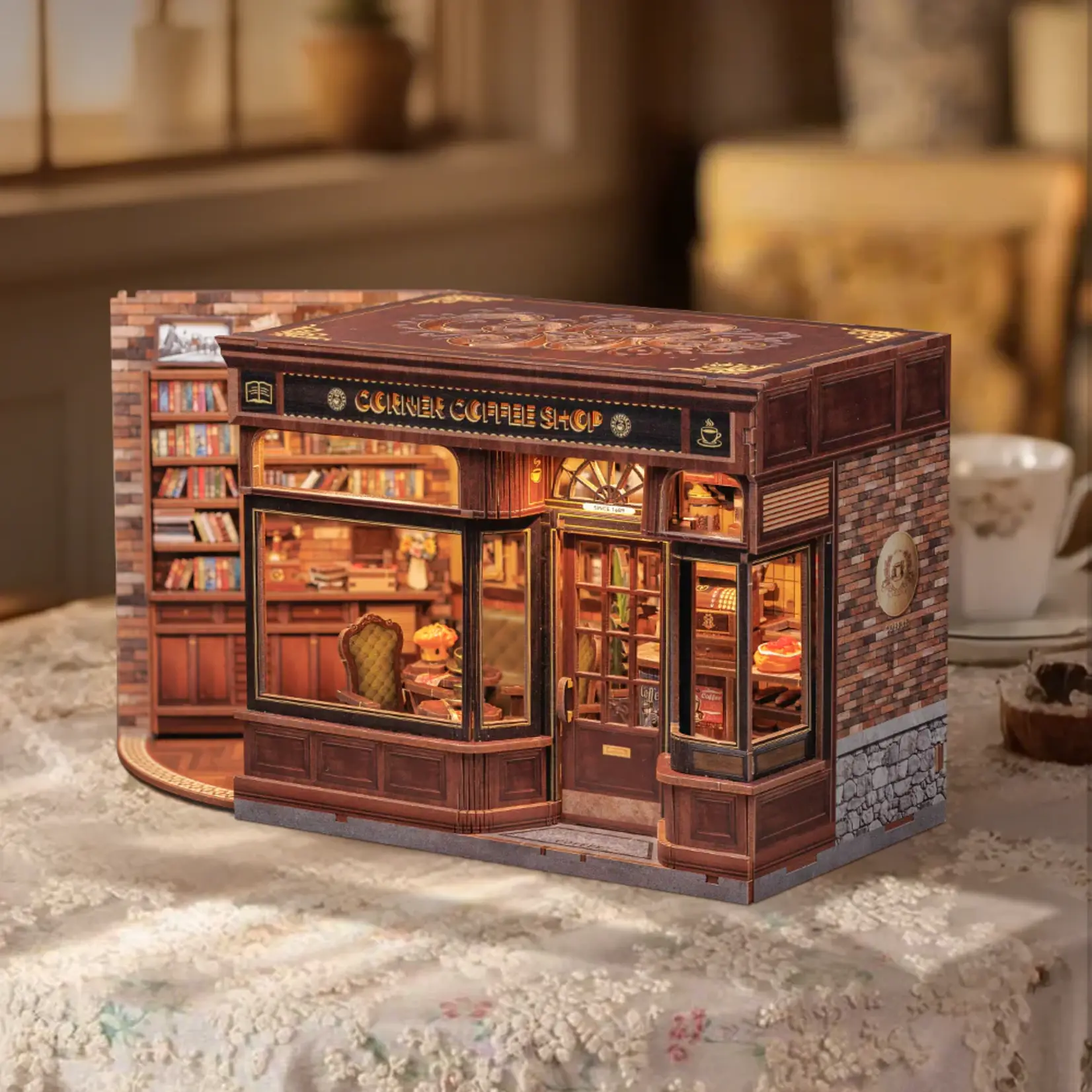 Hands Craft DIY Book Nook Kit: Corner Coffee Shop