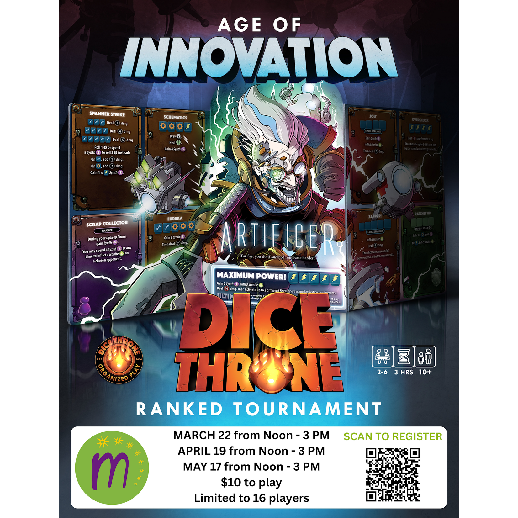 Maxima Hive Age of Innovation Dice Throne Ranked Tournament, Sunday, March 22 from Noon-3 PM