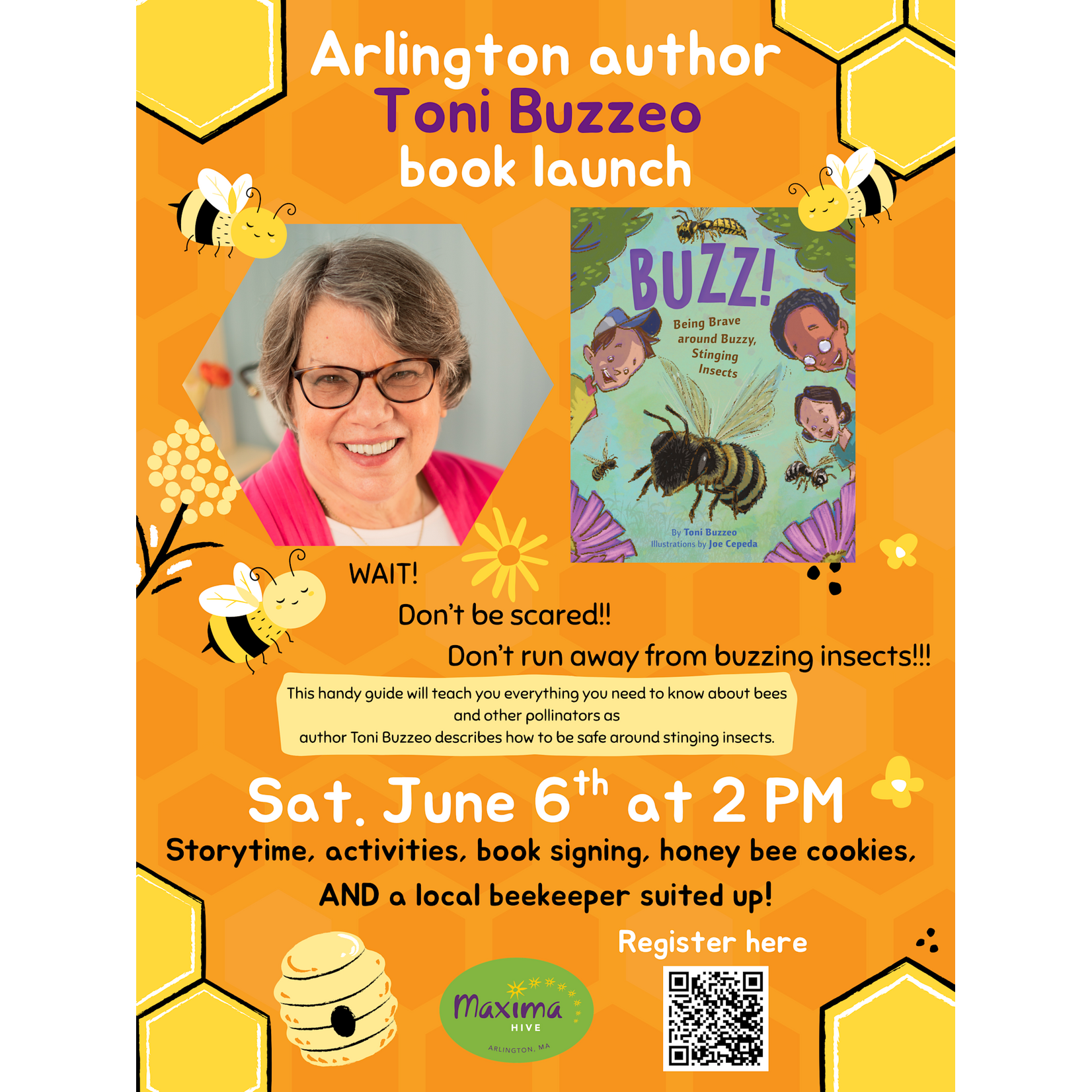 Sat. June 6th - Toni Buzzeo Book Launch: Buzz! Being Brave Around Buzzy, Stinging Insects