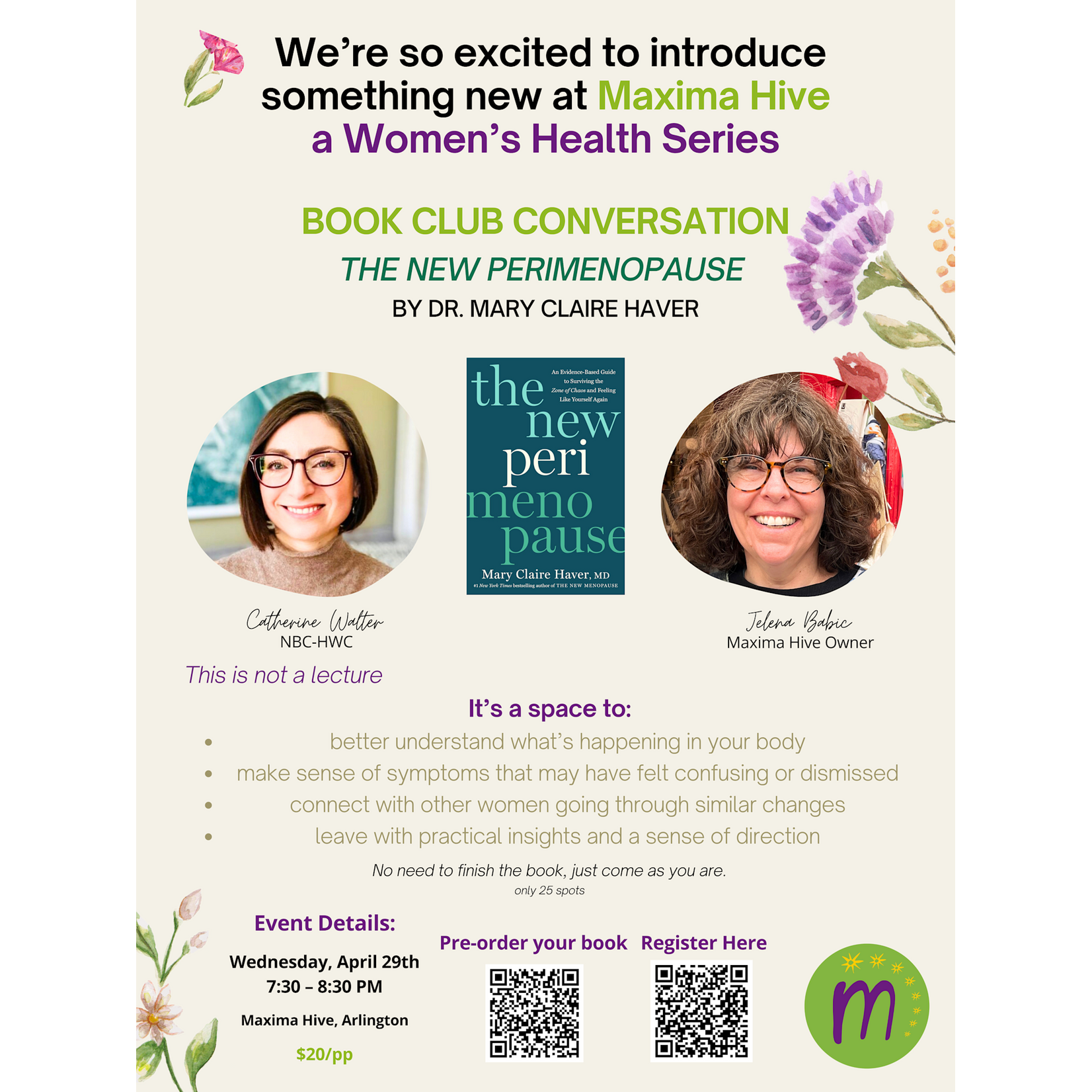 Wednesday, April 29th. - Book Club Conversation "The New Perimenopause" by Dr. Mary Claire Haver