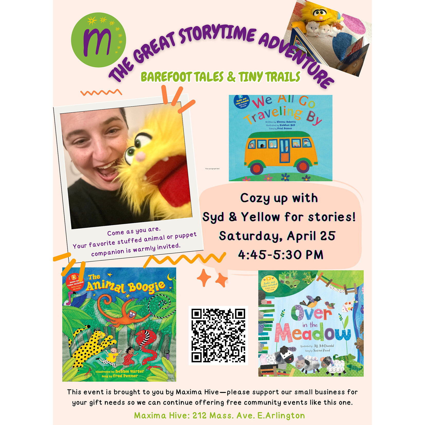Sat. April 25 from 4:45-5:30 - Stories & Puppets with Syd and Lemon