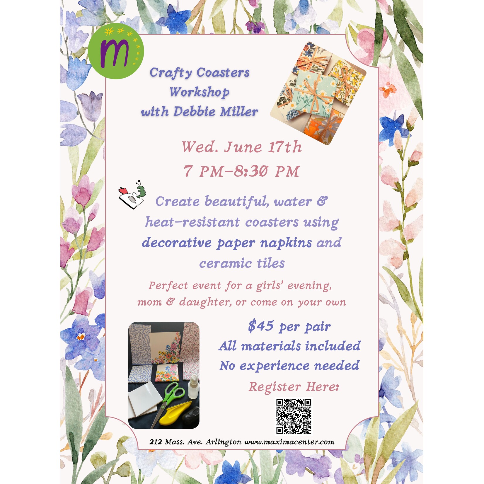 Wed. June 17 - Crafty Coasters  Workshop with Debbie Miller
