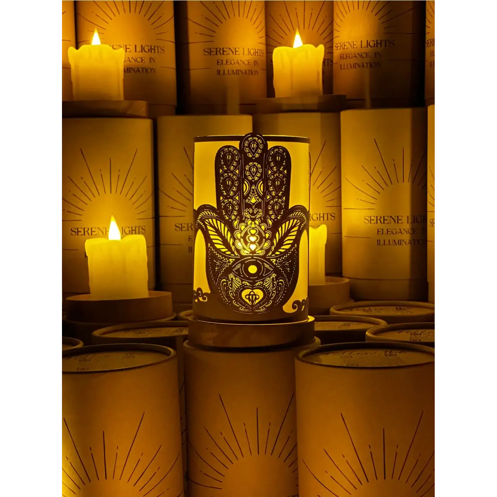 Hamsa - Wood Candle Holder