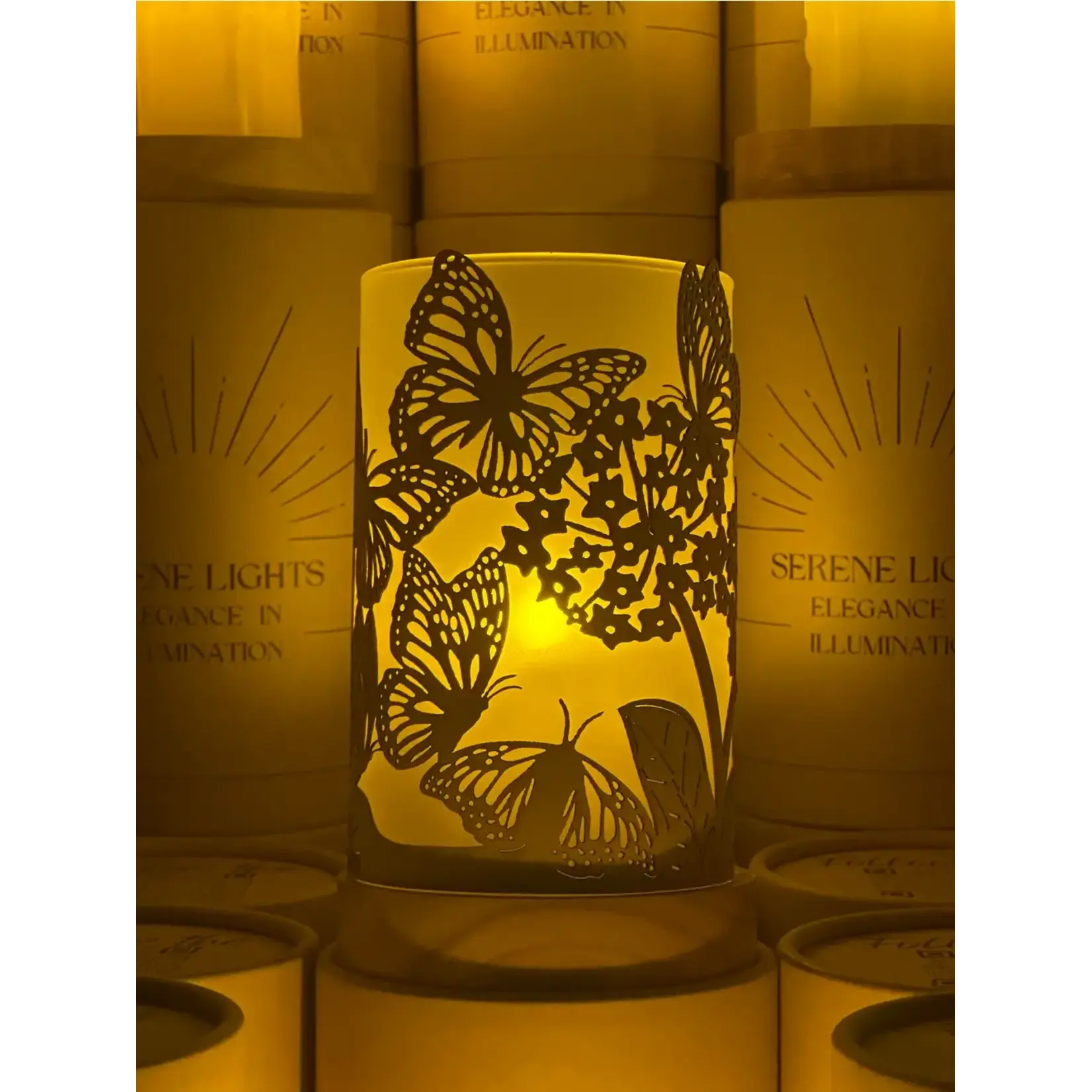 Butterflies - Wood Candle Holder