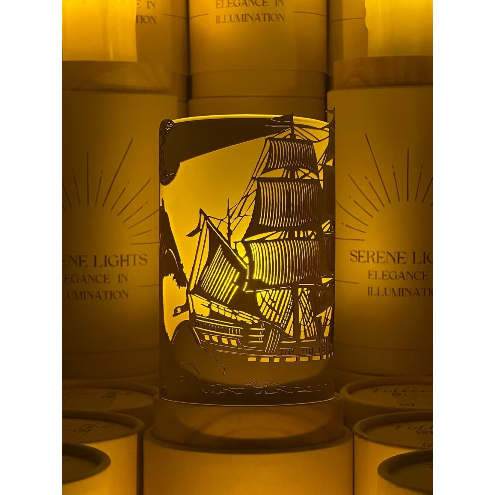Old Ship - Wood Candle Holder