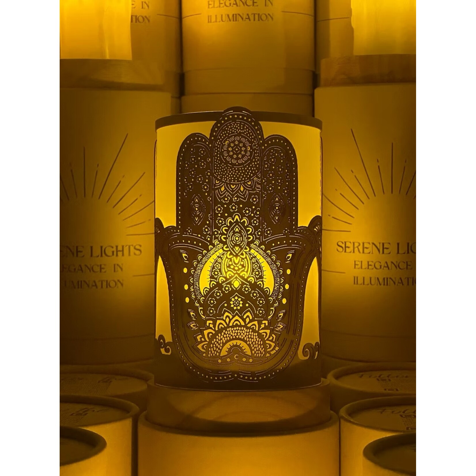 Hamsa - Wood Candle Holder