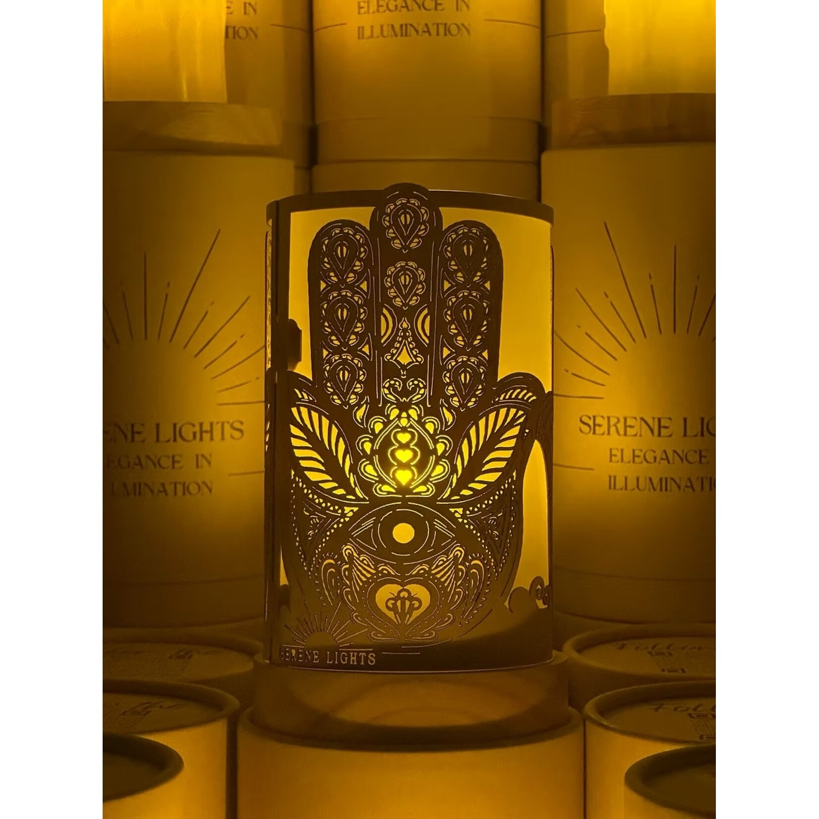 Hamsa - Wood Candle Holder