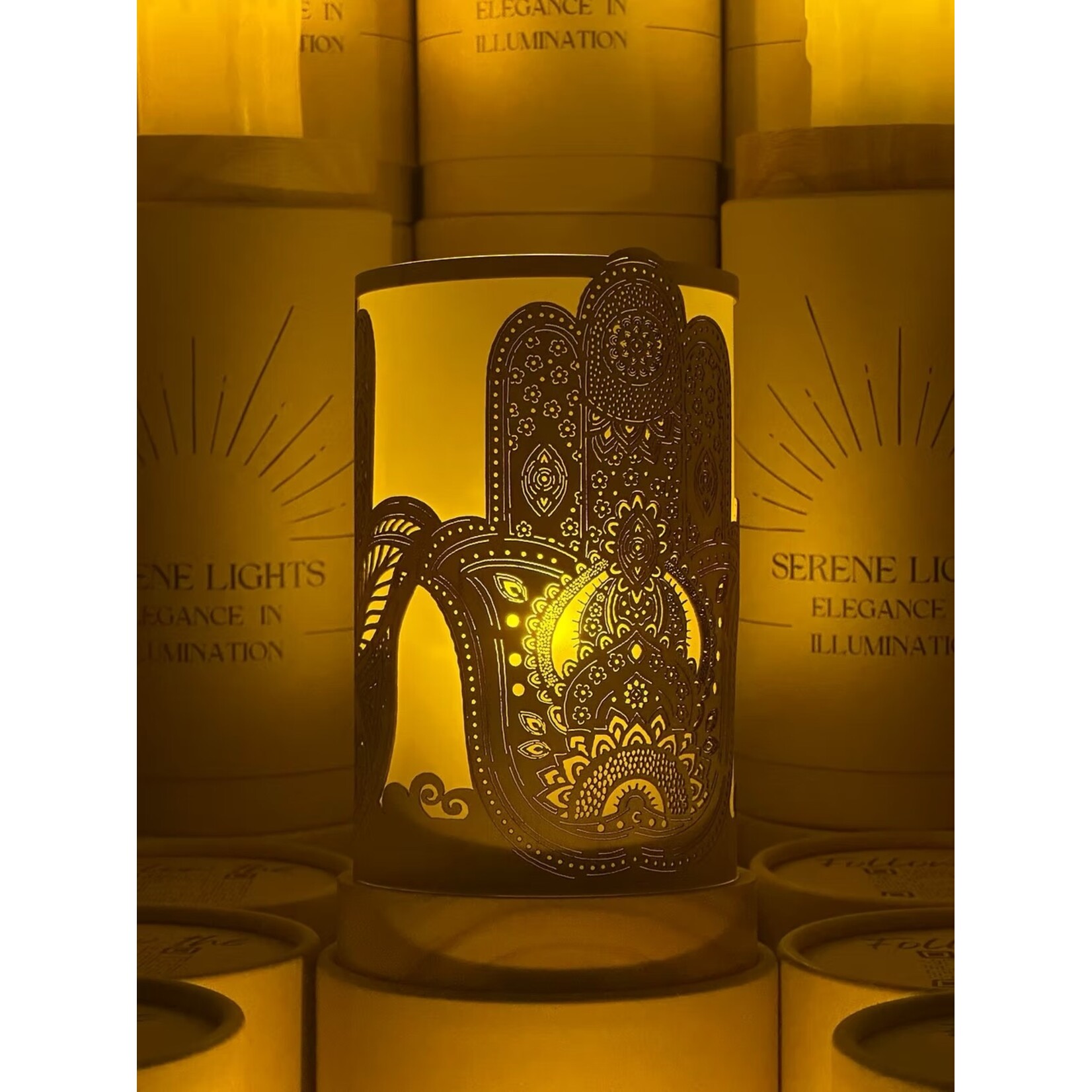 Hamsa - Wood Candle Holder