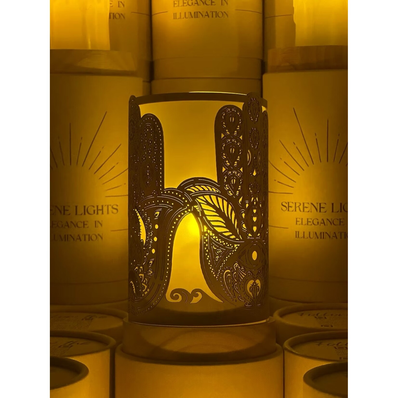 Hamsa - Wood Candle Holder