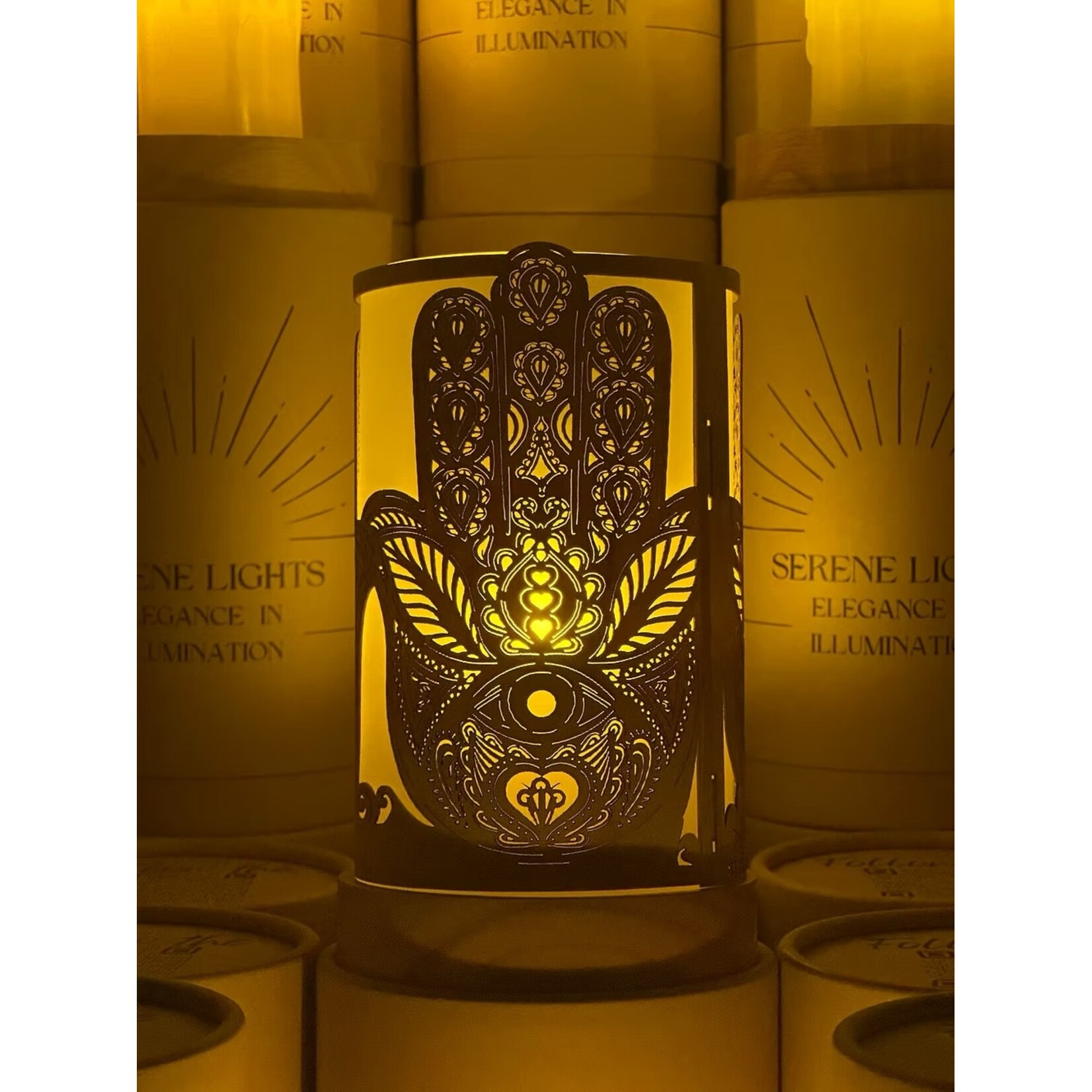 Hamsa - Wood Candle Holder