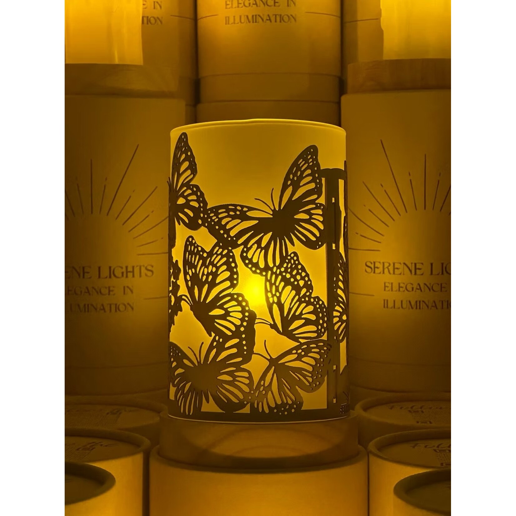 Butterflies - Wood Candle Holder