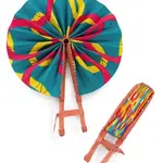 Ankara African Hand Fans with Brown Leather Handles
