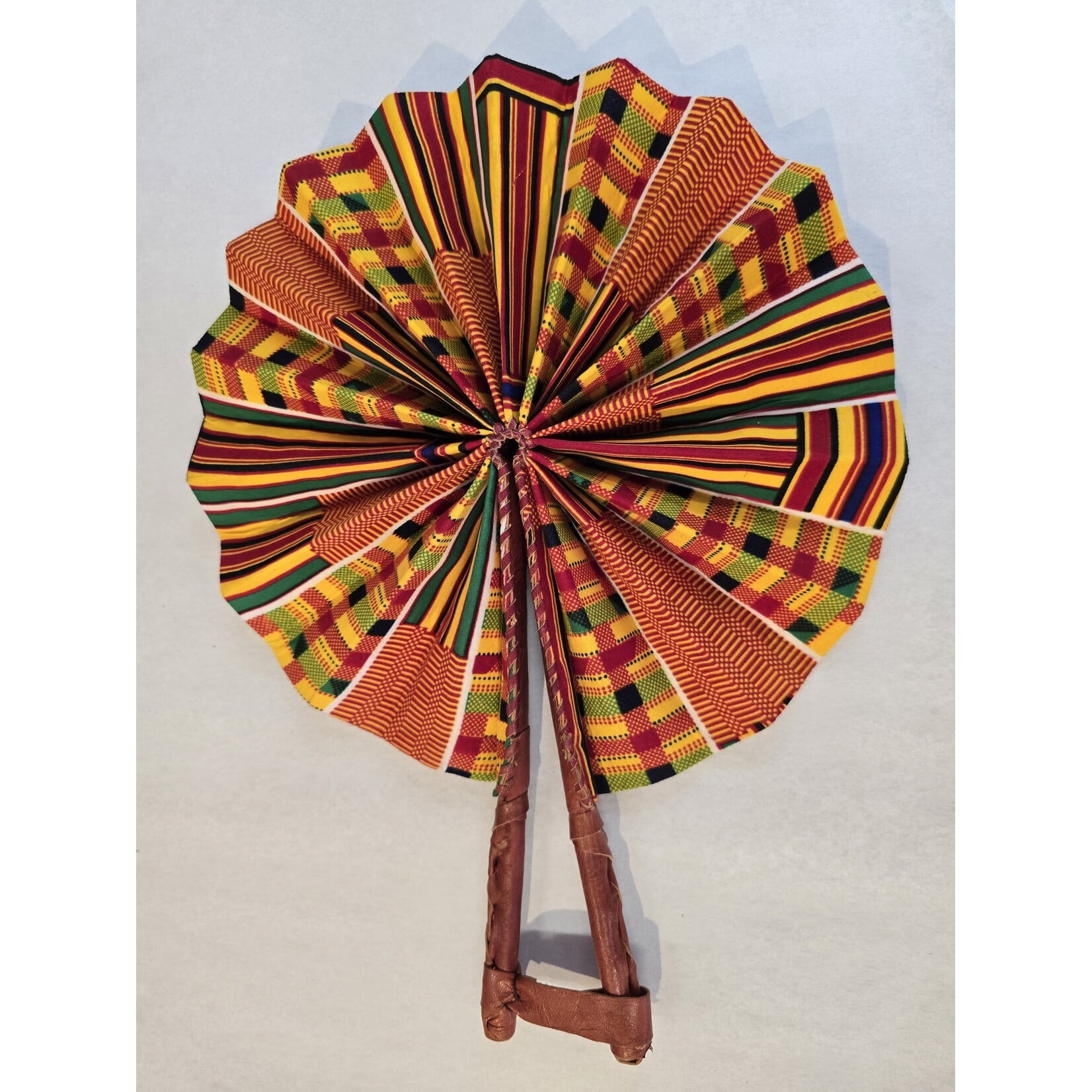 Ankara African Hand Fans with Brown Leather Handles