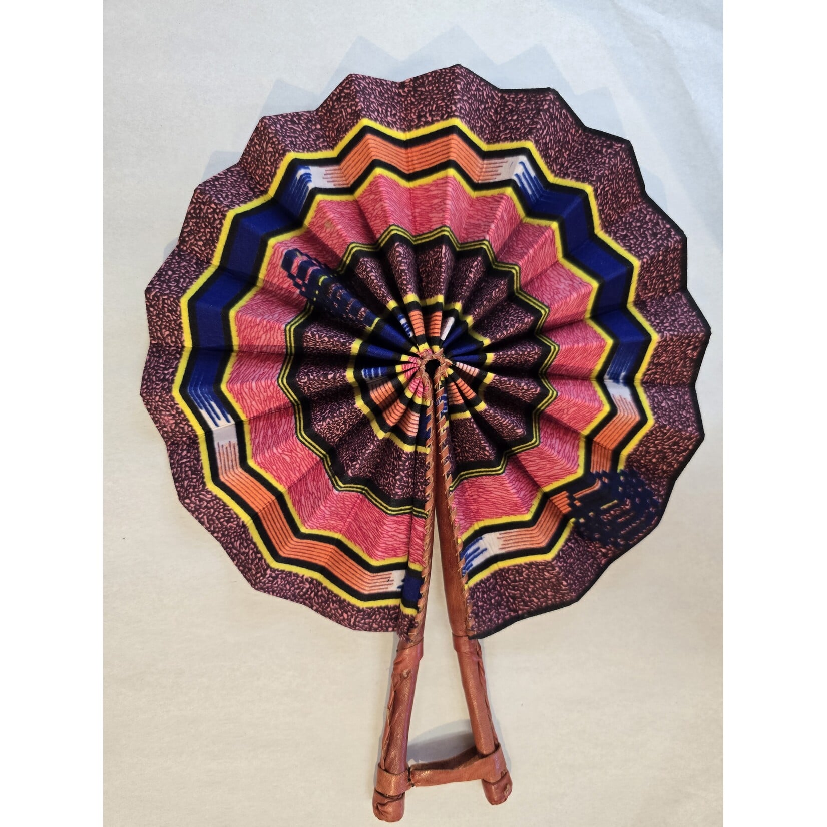 Ankara African Hand Fans with Brown Leather Handles
