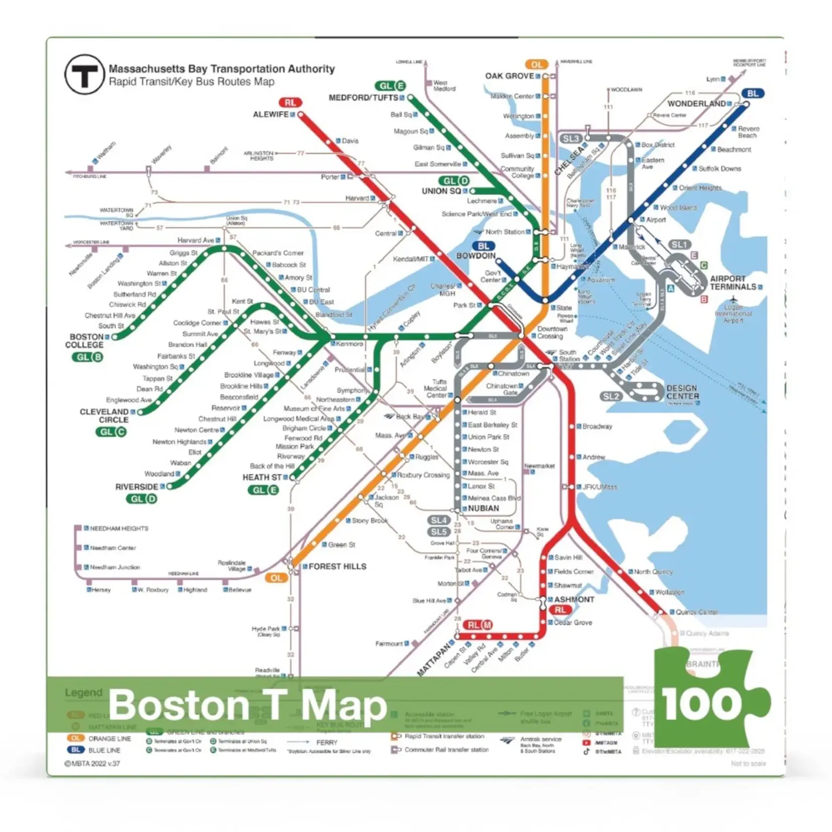 Boston T Map - 100 Piece Mini Puzzle