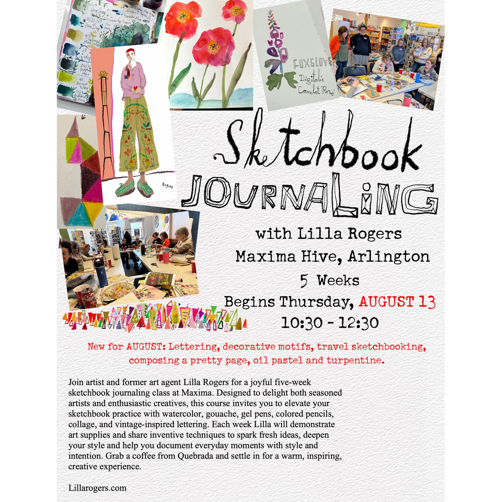 Sketchbook Journaling with Lilla Rogers -5 week class, Starting Thursday, August 13, 2026