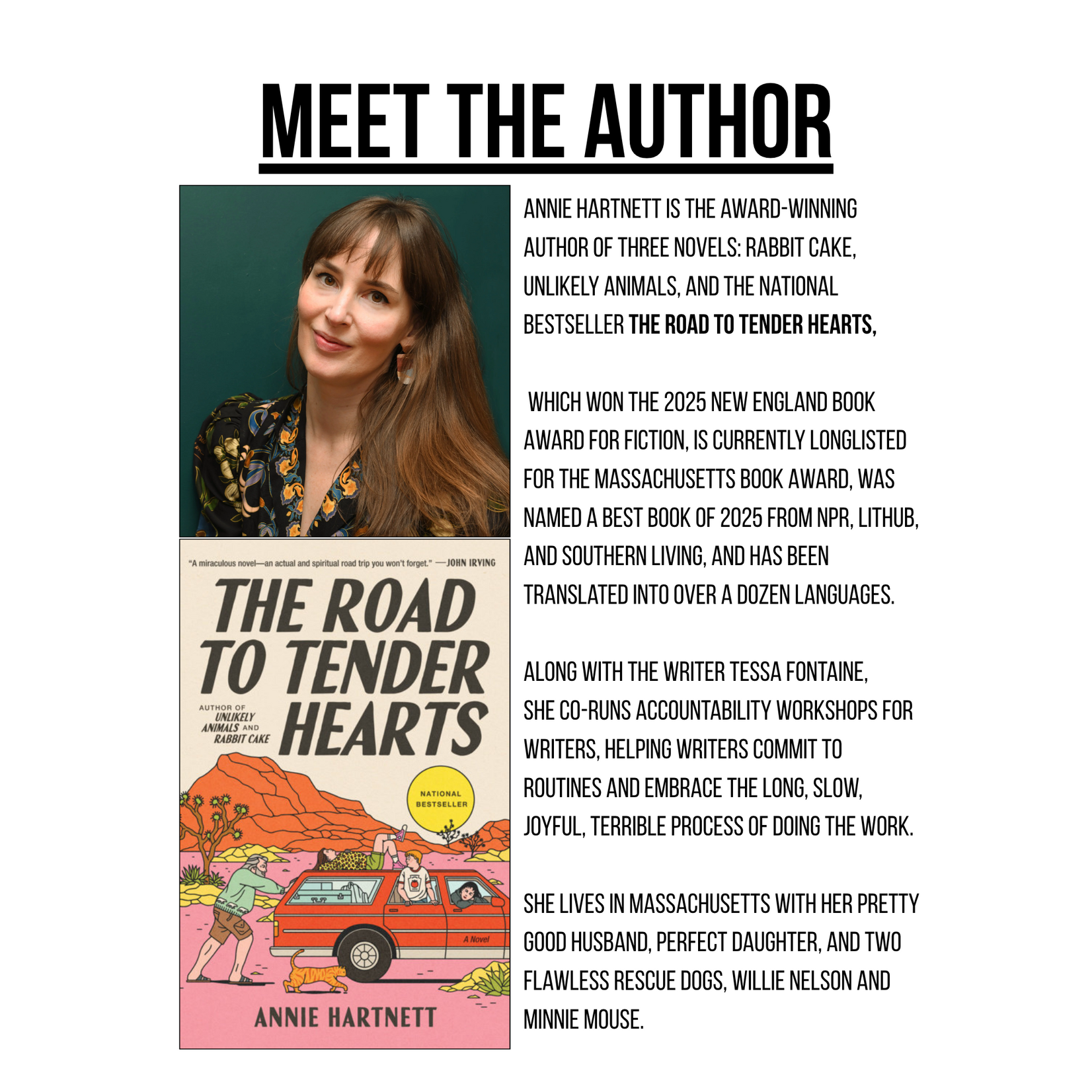 SOLD OUT - Author Event with Annie Hartnett "Road to Tender Hearts" - Friday Oct. 16th 2026 @7PM, Follen Church (Sonin Room) 755 Massachusetts Ave. Lexington, MA 02420