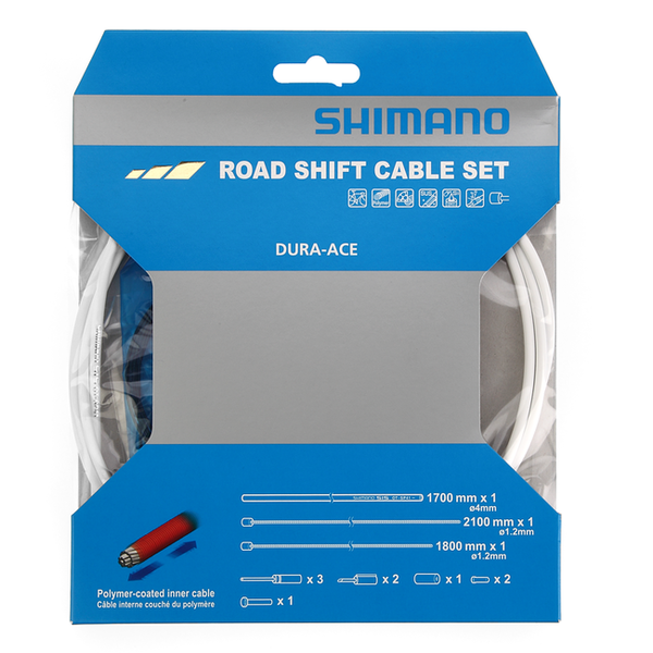 Shimano Shimano - Road Shift Cable Set - Housing: OT-SP41, 1700mm, White - Cables: 2100mm & 1800mm, Polymer Coated - Dura-Ace (Y63Z98920)