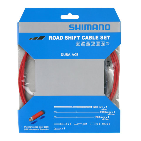 Shimano - Road Shift Cable Set - Housing: OT-SP41, 1700mm, Red - Cables: 2100mm & 1800mm, Polymer Coated - Dura-Ace (Y63Z98930)